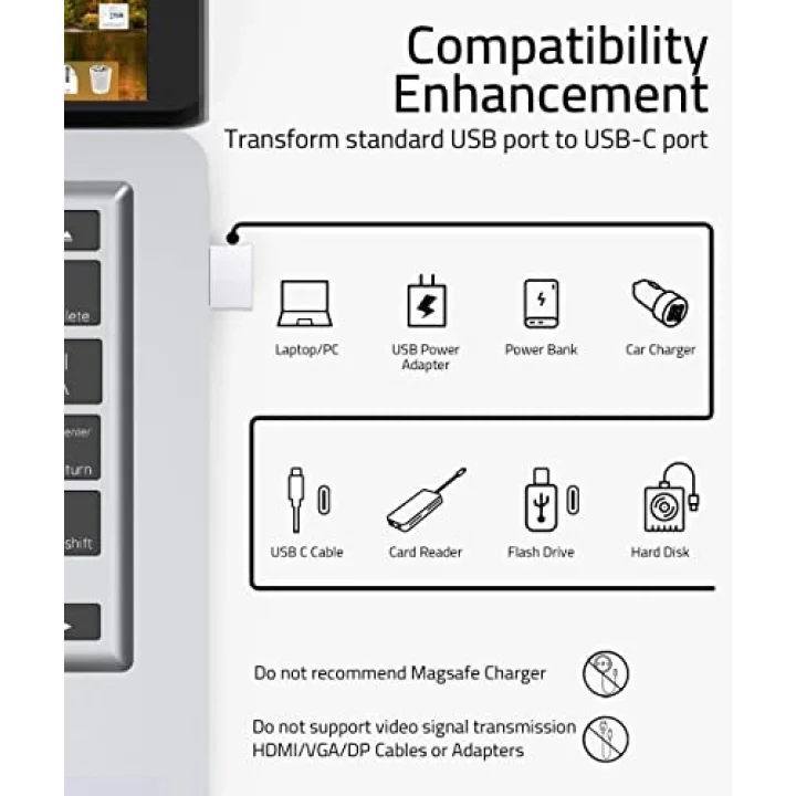 USB - USB C Adaptörü 4 Paket, Tip C Dişi - USB Erkek Dönüştürücü Güç Şarj Kablosu Adaptörü MagSafe Apple Watch Serisi 10/SE/Ultra 2 iPhone 17 E Air Pro Max AirPods Pro ile Uyumlu, Beyaz