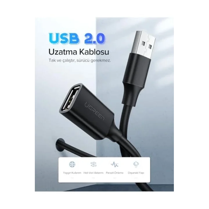 USB Uzatma Kablosu 50 Cm, Siyah