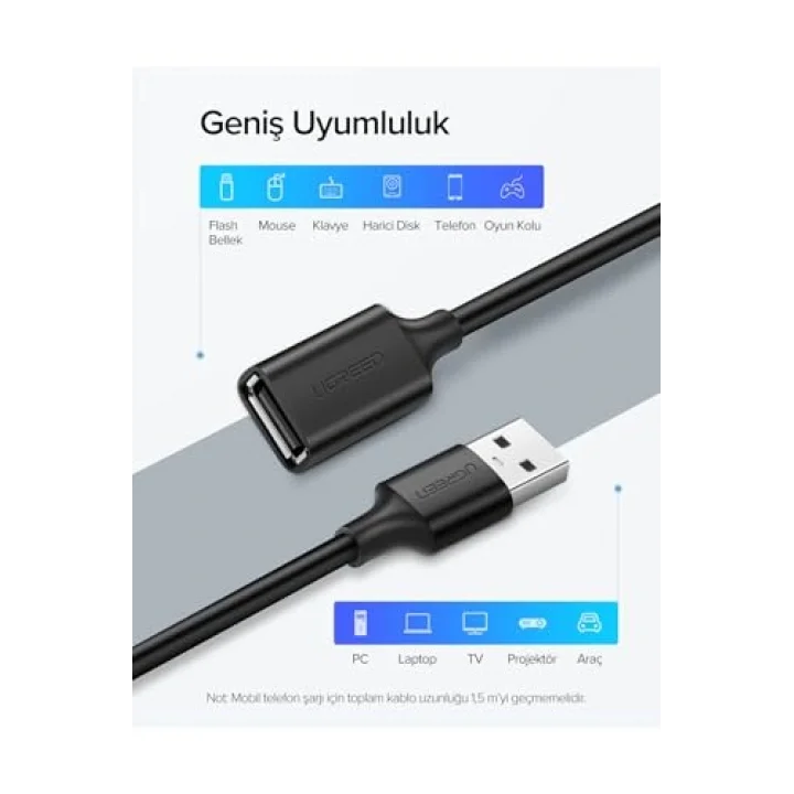 USB Uzatma Kablosu 50 Cm, Siyah