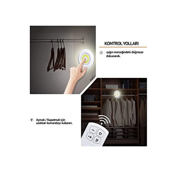 Uzaktan Kumandalı Yapışkanlı 3lü Led Spot Lamba