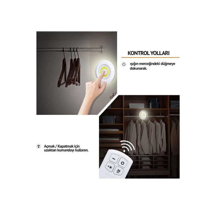 Uzaktan Kumandalı Yapışkanlı 3lü Led Spot Lamba
