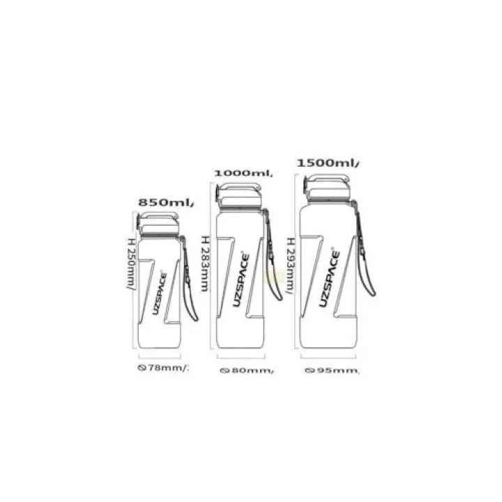 Uzspace 1000ml Pipetli Ölçü Skalalı Şeffaf Gövde Tritan Su Matarası (Mor)