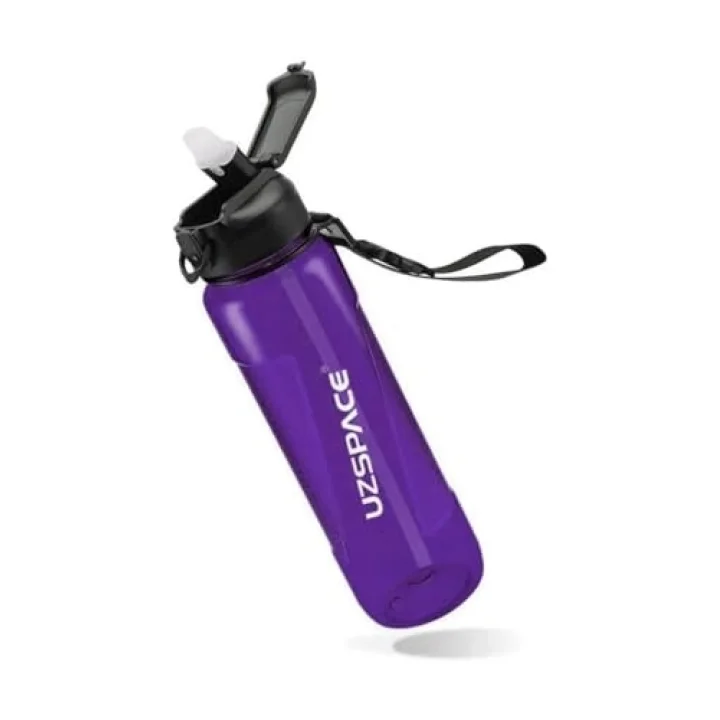 Uzspace 1000ml Pipetli Ölçü Skalalı Şeffaf Gövde Tritan Su Matarası (Mor)
