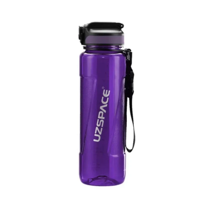 Uzspace 1000ml Pipetli Ölçü Skalalı Şeffaf Gövde Tritan Su Matarası (Mor)