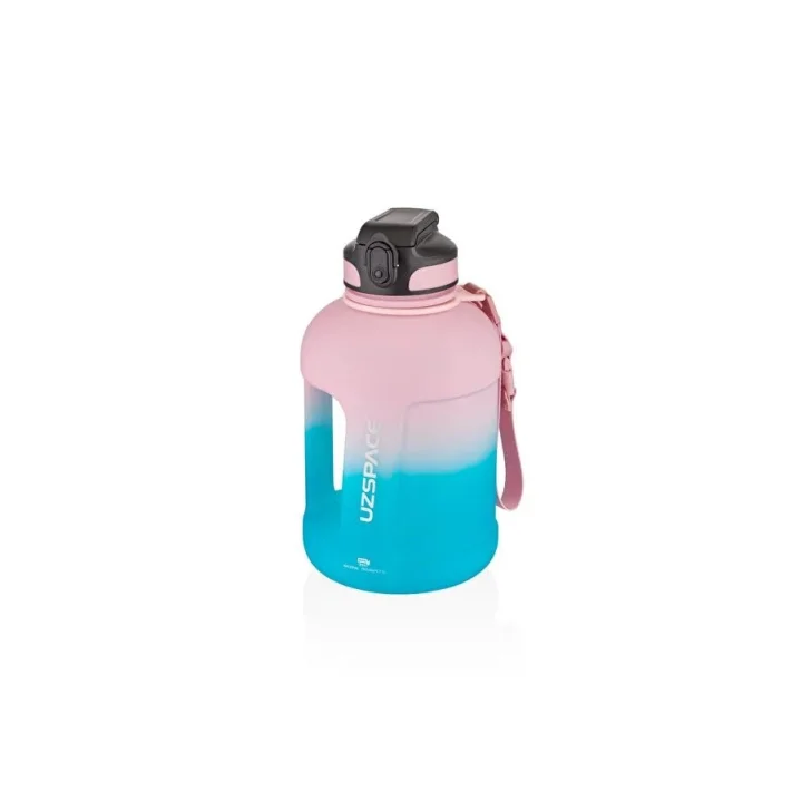 Uzspace 1700ml Çift Renk Pipetli Taşıma Askılı Kulplu Softtouch Motivasyon Su Matarası (Pembe-Mavi)