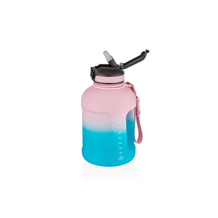 Uzspace 1700ml Çift Renk Pipetli Taşıma Askılı Kulplu Softtouch Motivasyon Su Matarası (Pembe-Mavi)