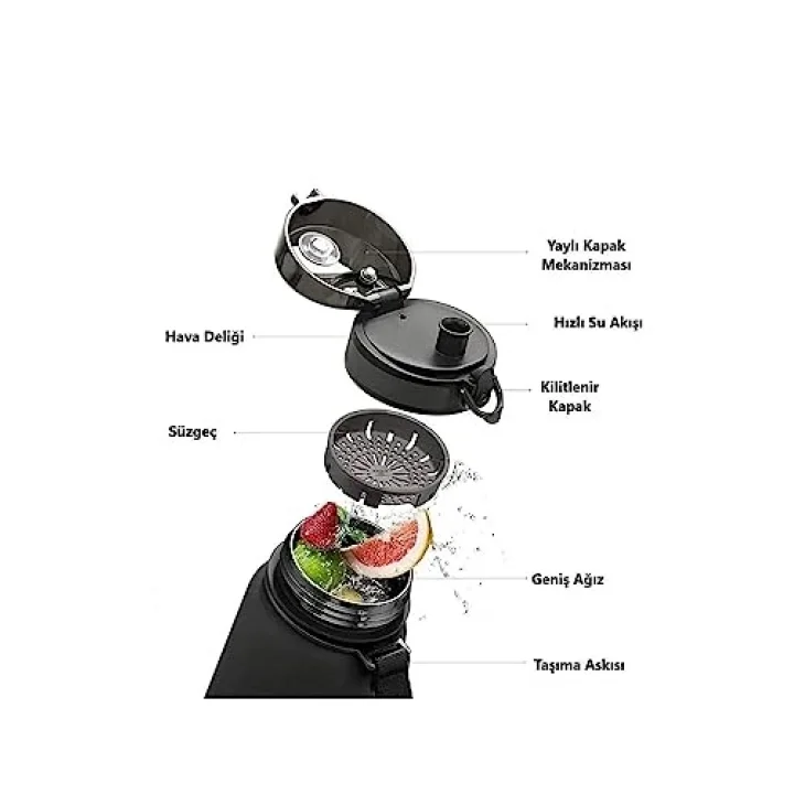Uzspace 530ml Silikon Gövdeli Detoks Aparatlı Tritan Su Matarası