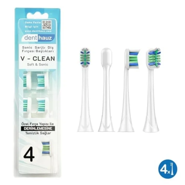 V Clean Sonic Soft Temizlik - Philips Sonicare Uyumlu 4 Adet Yedek Başlık