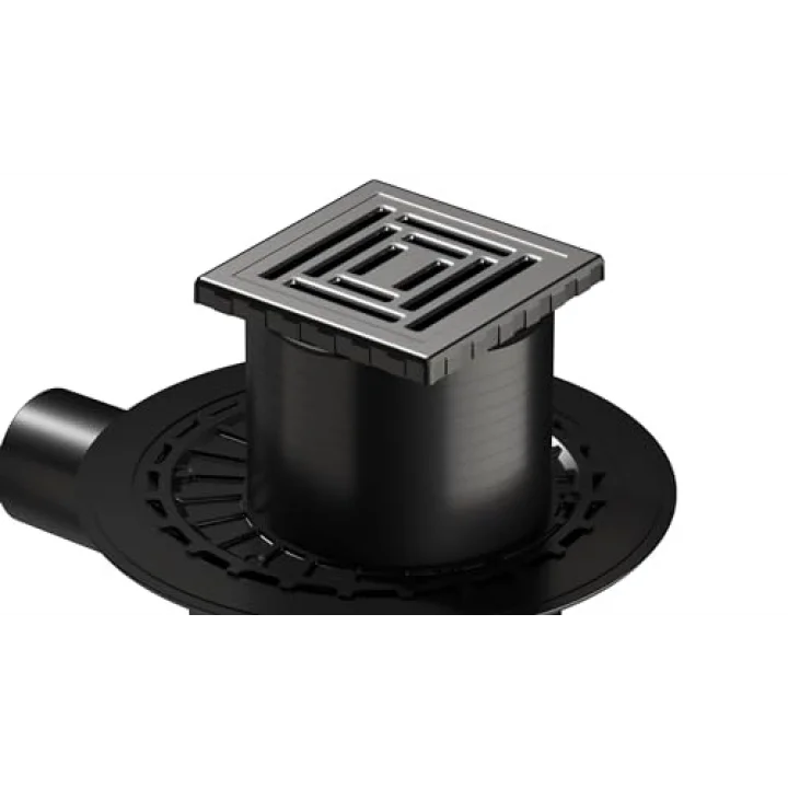 V-Flow Kare 5607314 Yalıtımlı Duş Kanalı, Yandan Çıkışlı, 10x10 cm, DK 800 Kapak, Mat Krom