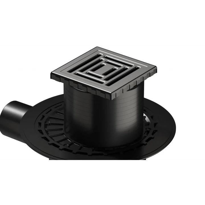 V-Flow Kare 5607314 Yalıtımlı Duş Kanalı, Yandan Çıkışlı, 10x10 cm, DK 800 Kapak, Mat Krom