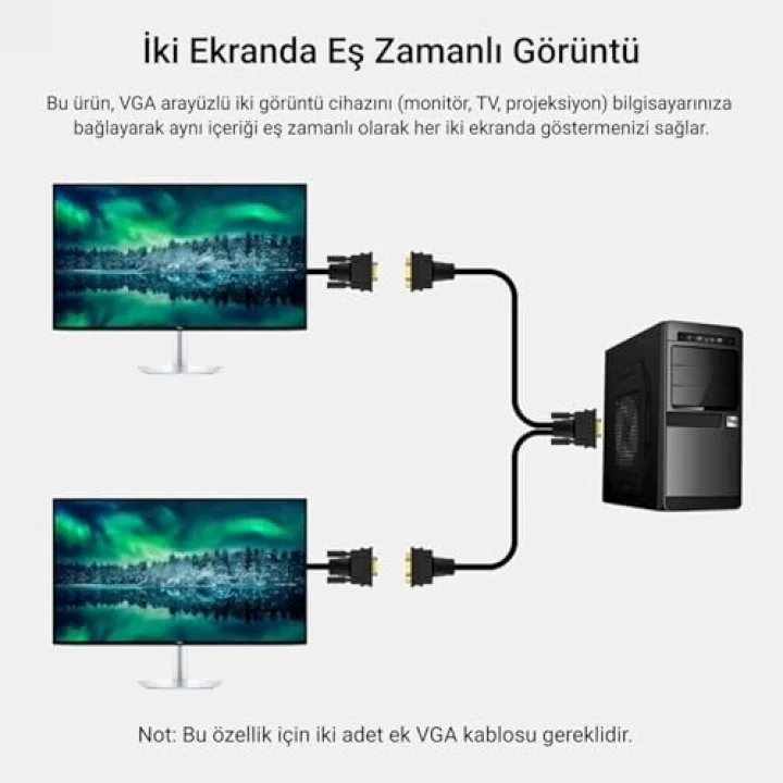 V401 VGA to 2 VGA Çoklayıcı Splitter Y Kablo