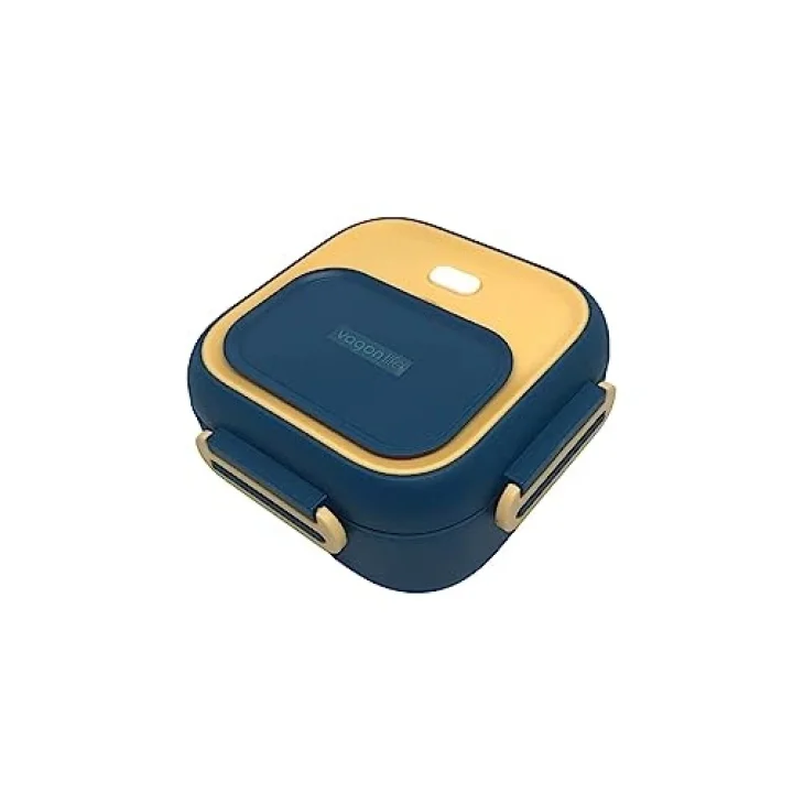 Vagonlife Bento 500ml Lunchbox Tek Katlı Çelik Sefer Tası Yemek Kutusu (Lacivert-Sarı)