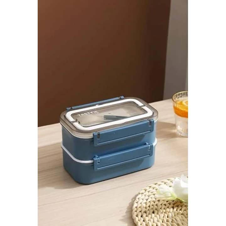 Vagonlife Çift Katmanlı Paslanmaz Çelik Beslenme Kabı-1600 ml Beslenme Kutusu (Mavi)