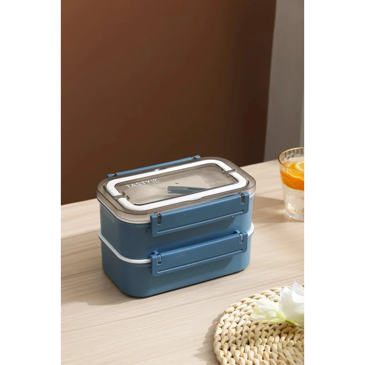 Vagonlife Çift Katmanlı Paslanmaz Çelik Beslenme Kabı-1600 ml Beslenme Kutusu (Mavi)