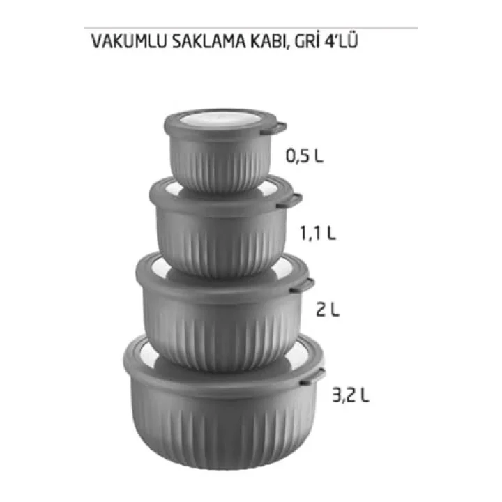 Vakumlu Saklama Kabı 4Lü Gri, GRİ