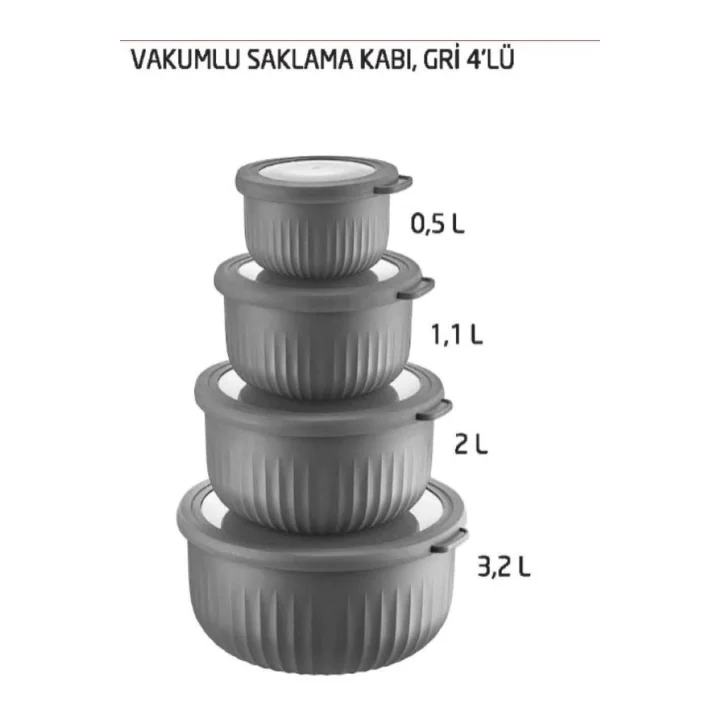 Vakumlu Saklama Kabı 4Lü Gri, GRİ
