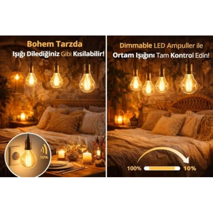 Value 6,5W (60W) A60 Dim Rustik Led Ampul E27 Sarı Işık - Işığı Kısılabilir Filamentli Lamba