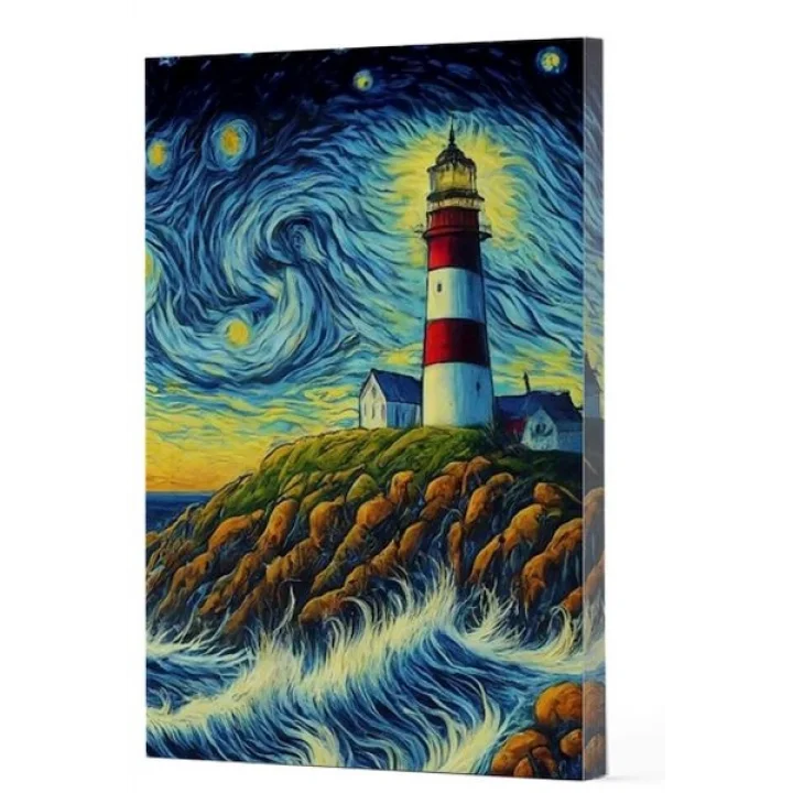 Van Gogh 8 - Deniz Feneri Çizgili Yan Boyamalı Defter