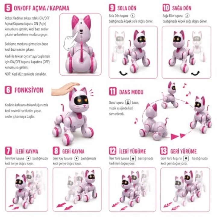 VARDEM Uzaktan Kumandalı İnteraktif Şarjlı Akıllı Kedi, Dokunmatik Sensörlü Işıklı Robot Kedi, Dans Eden Yürüyen Programlanabilir Oyuncak Robot Pet GAW-6602
