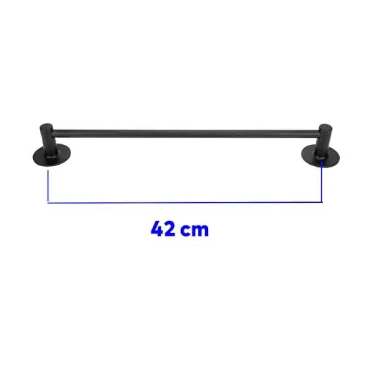 Vidalı Askılık Sağlam Askı Metal Siyah Bez Havlu Asma Askısı Aparatı 42 cm Banyo Lavabo