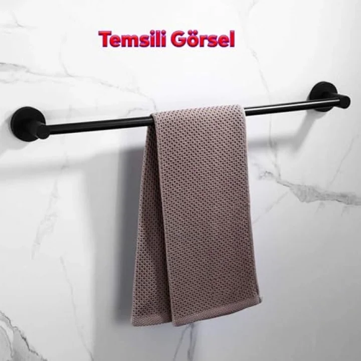Vidalı Askılık Sağlam Askı Metal Siyah Bez Havlu Asma Askısı Aparatı 42 cm Banyo Lavabo