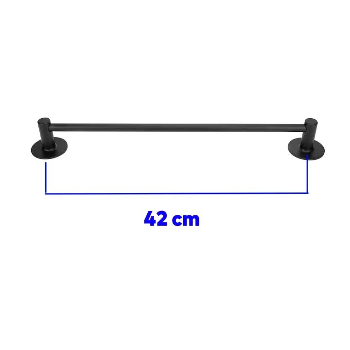 Vidalı Askılık Sağlam Askı Metal Siyah Bez Havlu Asma Askısı Aparatı 42 cm Banyo Lavabo