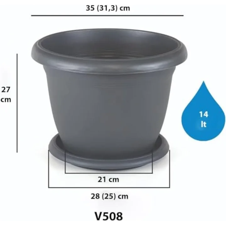 Villa Saksı Tabaklı No: 8 14 Litre, 36 Cm, Antrasit