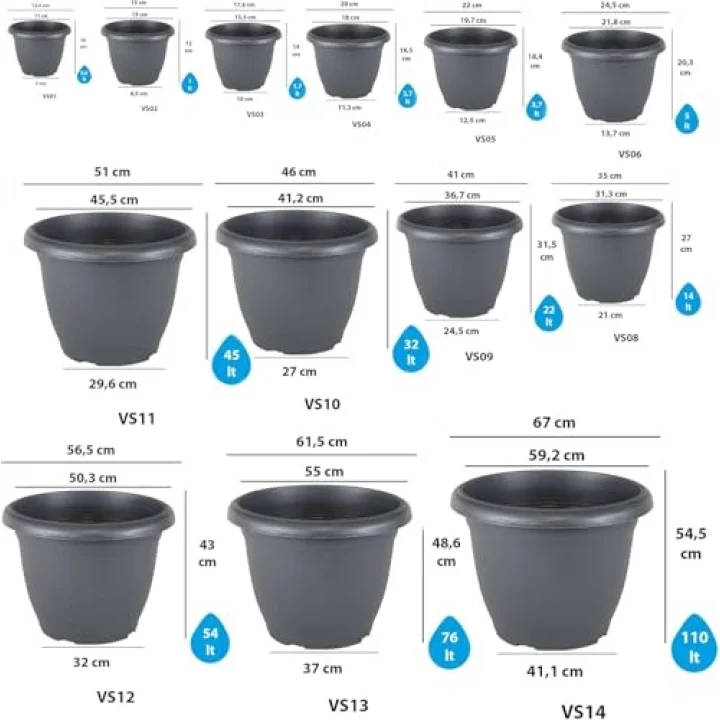 Villa Saksı Tabaklı No: 9 22 Litre, 42 Cm, Antrasit