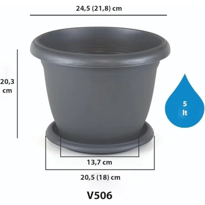 Villa Saksı Tabaklı No: 9 22 Litre, 42 Cm, Antrasit