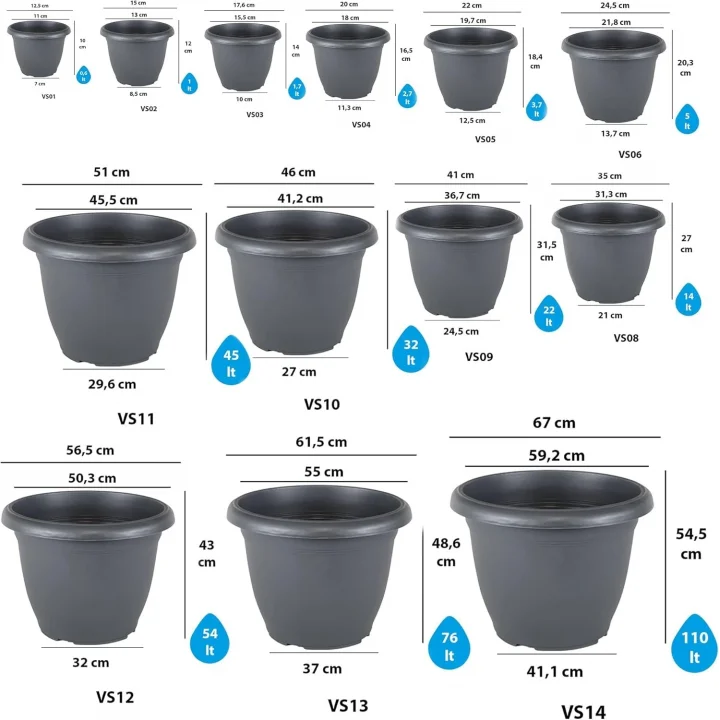 Villa Saksı Tabaklı No: 9 22 Litre, 42 Cm, Antrasit