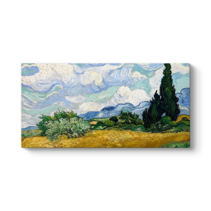 Vincent Van Gogh - Selvi Ağaçlı Buğday Tarlası Tablosu 120 x 60