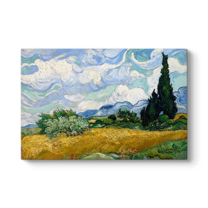 Vincent Van Gogh - Selvi Ağaçlı Buğday Tarlası Tablosu 75 x 50