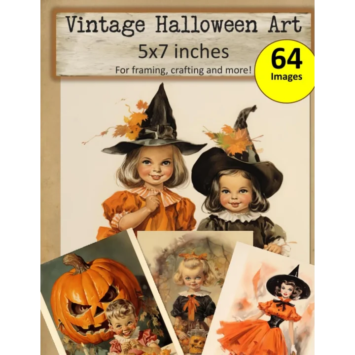 Vintage Halloween Art 5x7 inches, 64 images: for framing, crafting and more!