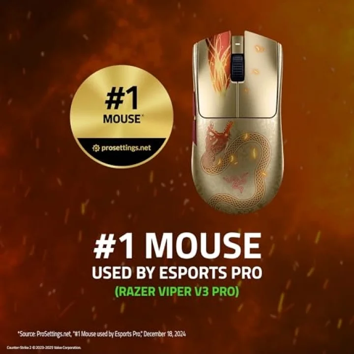 Viper V3 Pro Counter-Strike 2 Dragon Lore - Ultra hafif kablosuz e-spor oyun faresi - 55g - 8K HyperPolling - Focus Pro sensör 35K DPI - 2,4 GHz HyperSpeed - 95 saat - PC/Mac | Dragon Lore