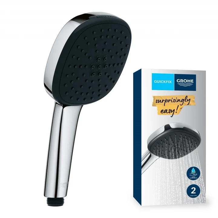 Vitalio Comfort 110 El Duşu, 2 Akışlı (Yağmur & Jet), SmartSwitch, 110mm Kare Duş Başlığı, Düşmeye Dayanıklı Silikon Halka, Kireç Önleyici Sistem, Krom, 26397001