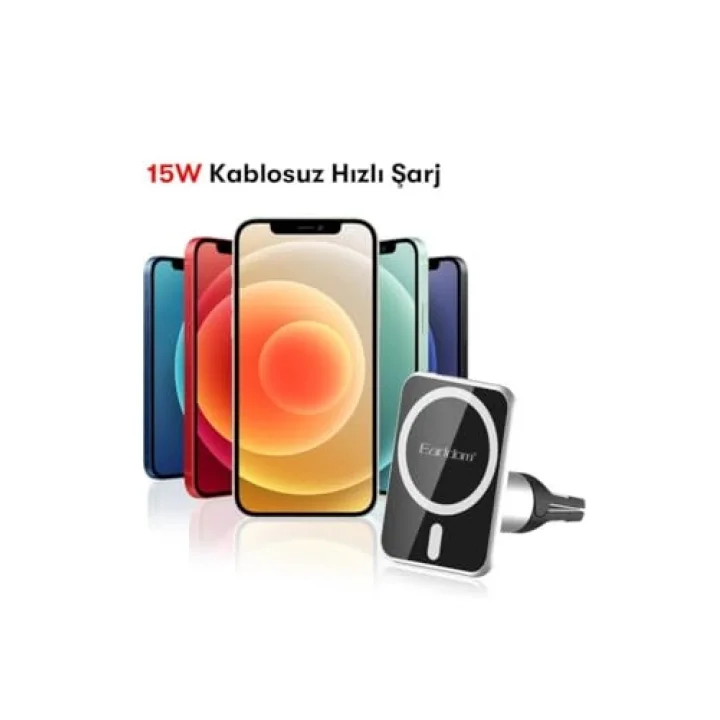 WC14 Izgara Klipsli 15W Kablosuz Şarjlı M-safe Araç İçi Telefon Tutucu Siyah