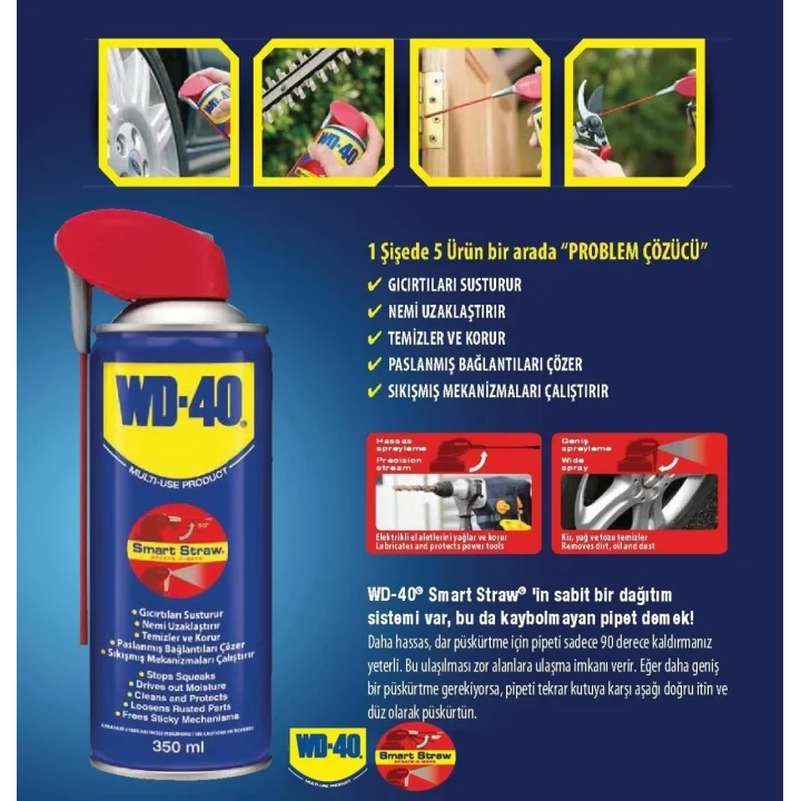 Mey İthalat® WD 40 Smart Straw Pas Sökücü Yağlayıcı 350 ml