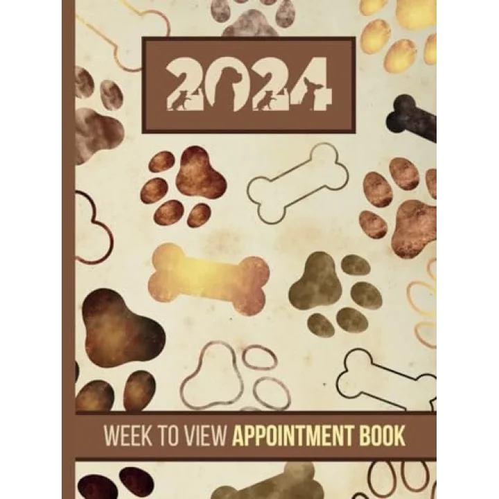Week To View Appointment Book 2024: Dog Grooming, Walking Dated Client Scheduler & Daily Planner For Pet Business Owner With Hourly Slots And 15 Minute Increments, 52 Weeks, Vintage Cover