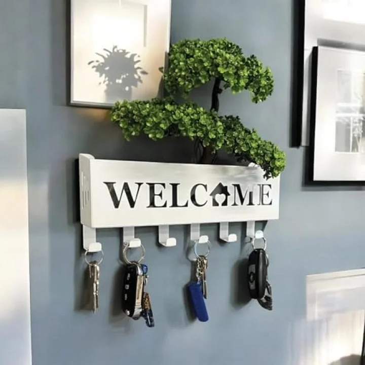 Welcome Temalı Raflı Anahtarlık Askısı (Beyaz)