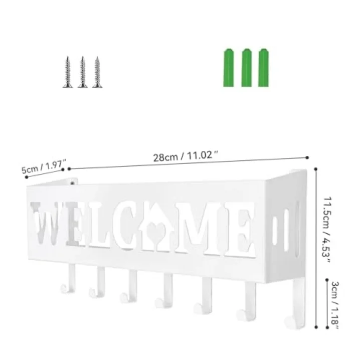Welcome Temalı Raflı Anahtarlık Askısı (Beyaz)