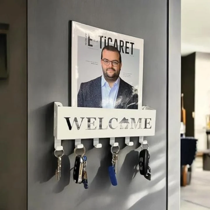 Welcome Temalı Raflı Anahtarlık Askısı (Beyaz)