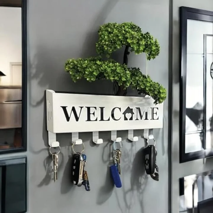 Welcome Temalı Raflı Anahtarlık Askısı (Beyaz)
