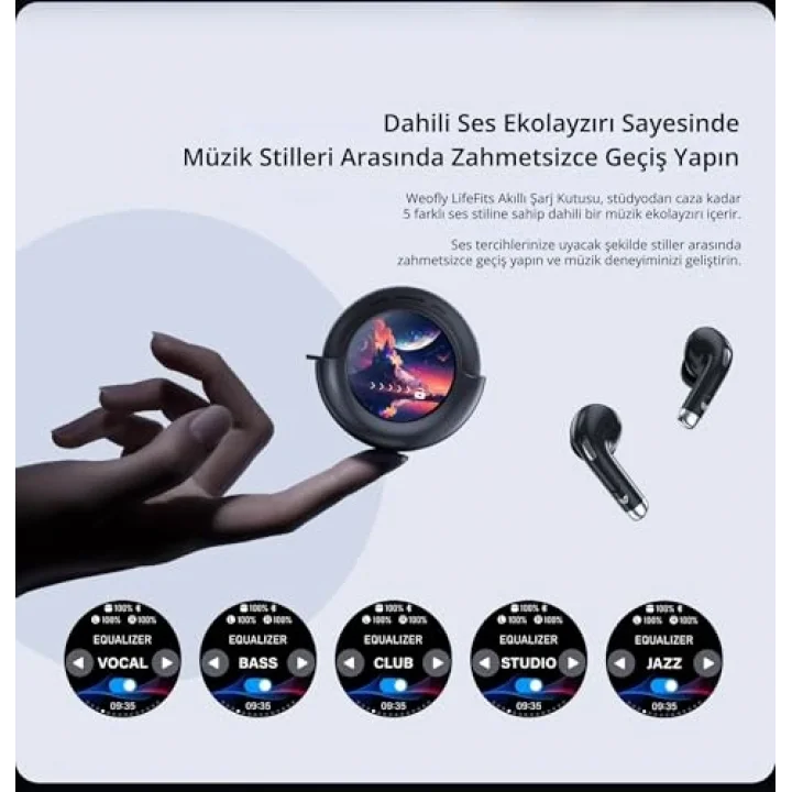 Weofly Lifefits Dokunmatik Ekranlı Saatli BT 5.4 Bass Kulakiçi Kulaklık