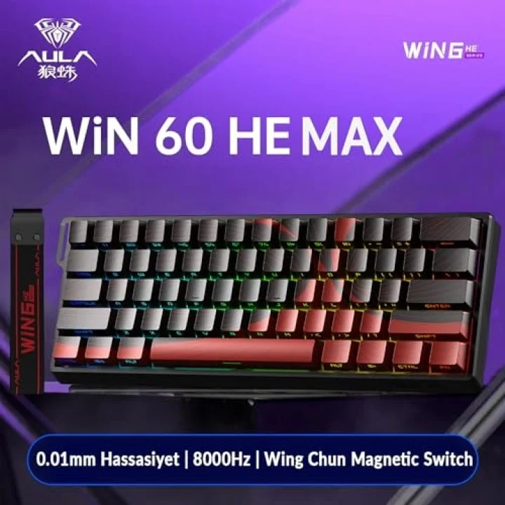 Win60 He Max Manyetik Klavye Rapid Trigger Wing Chun Switch 8000Hz RGB TKL Hot Swap Oyuncu Klavyesi Kırmızı