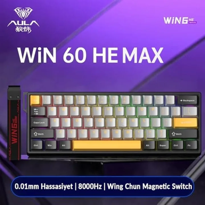 Win60 He Max Manyetik Klavye Rapid Trigger Wing Chun Switch 8000Hz RGB TKL Hot Swap Oyuncu Klavyesi Sarı