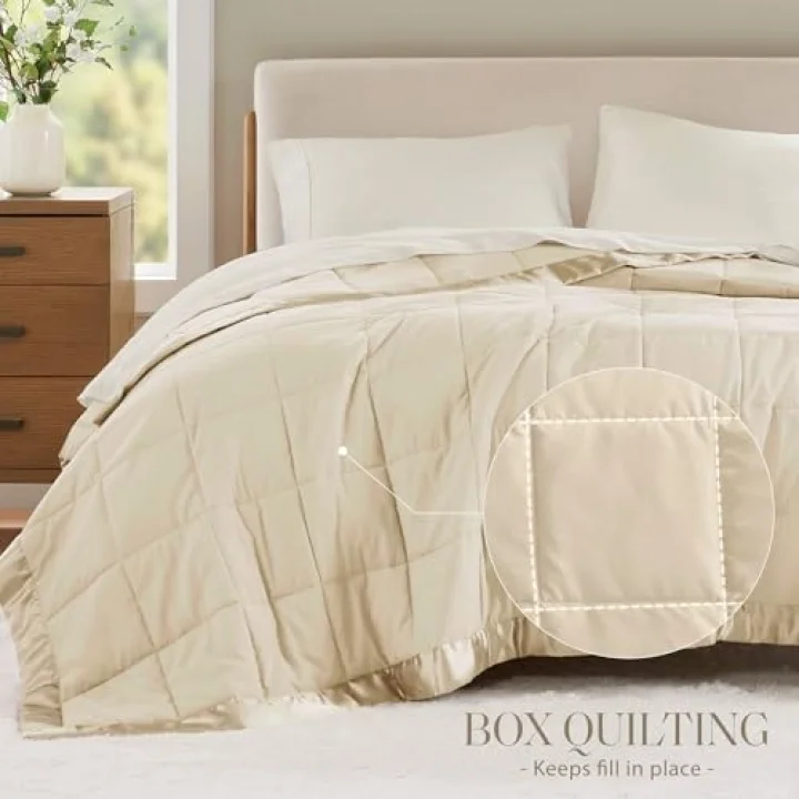 Windom Luxury Microfiber Down Alternative Blanket with 3M Moisture Management Ivory 108x90 King Size Quilted Premium Soft Cozy 3M Scotchgard Moisture Microfiber For Bed, Couch or Sofa