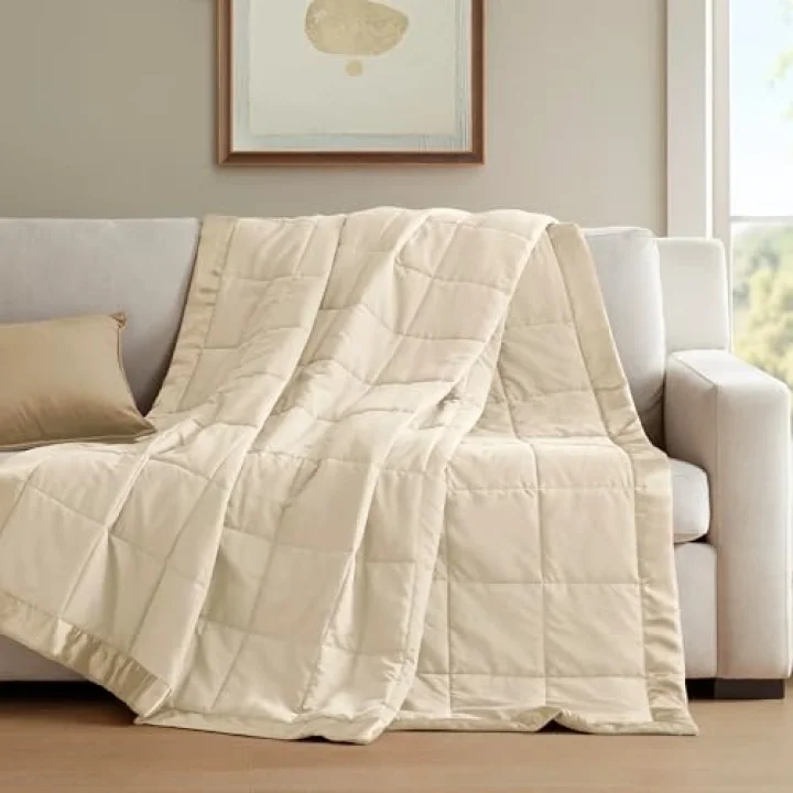 Windom Luxury Microfiber Down Alternative Blanket with 3M Moisture Management Ivory 108x90 King Size Quilted Premium Soft Cozy 3M Scotchgard Moisture Microfiber For Bed, Couch or Sofa