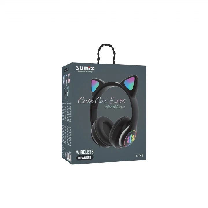 Wireless 5.0 Stereo Kedi Kulak Üstü Bluetooth Kulaklık Siyah