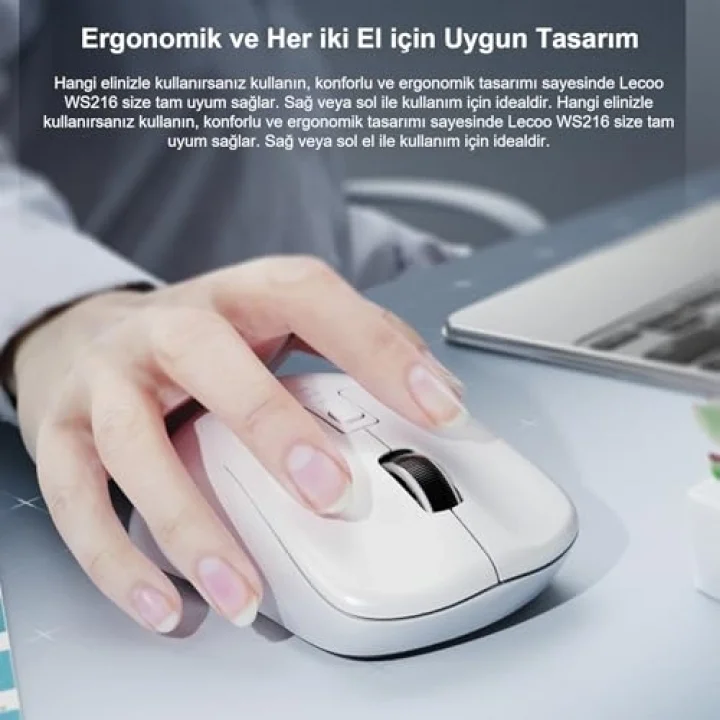 WS216 Kablosuz 1600DPI 7 Tuşlu Sessiz PC, Mac, Dizüstü Bilgisayar için, USB Mini Alıcı ile Optik Mouse Beyaz