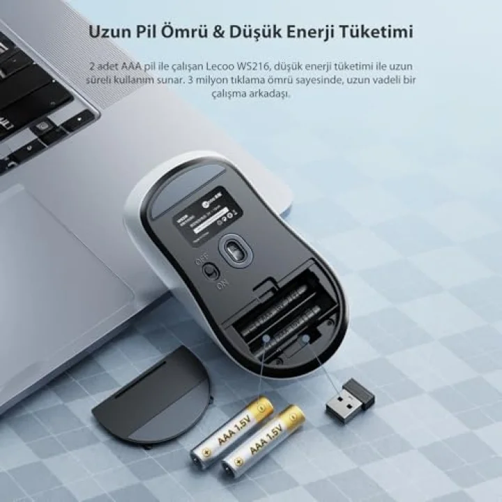 WS216 Kablosuz 1600DPI 7 Tuşlu Sessiz PC, Mac, Dizüstü Bilgisayar için, USB Mini Alıcı ile Optik Mouse Beyaz